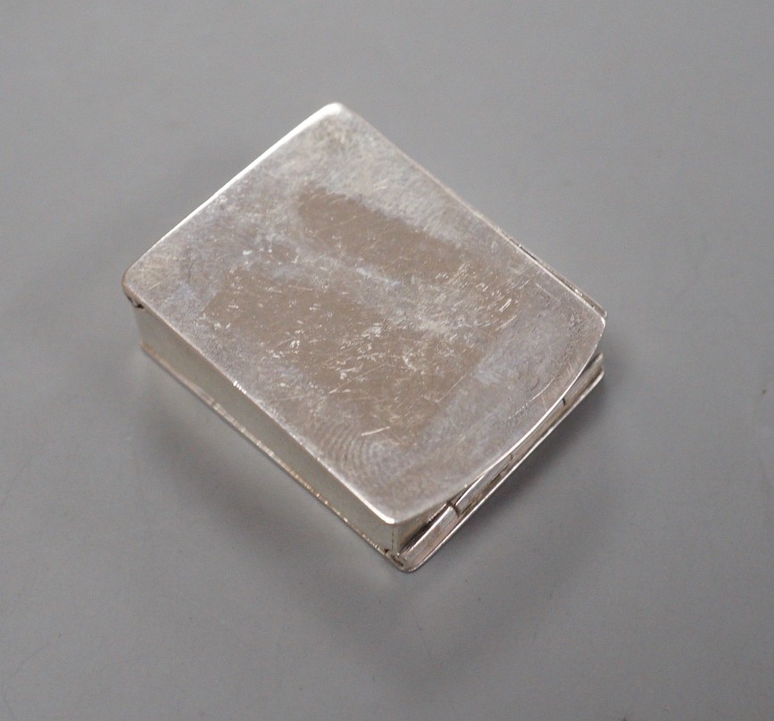 An Edwardian silver hinged twin compartment rectangular stamp case, Saunders & Shepherd, Birmingham, 1903, 31mm.